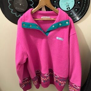Pink Fleece Pullover with Teal Accents